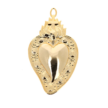 Cuore Votivo Passione, in metallo dorato. Dimensioni 8x14 cm