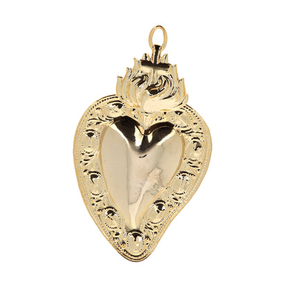 Cuore Votivo Passione, in metallo dorato. Dimensioni 8x14 cm