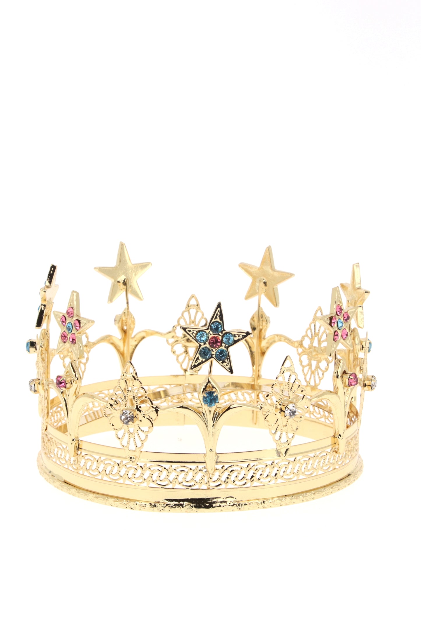 Corona in ottone dorato con stelle e strass. Diametro 14,5 cm