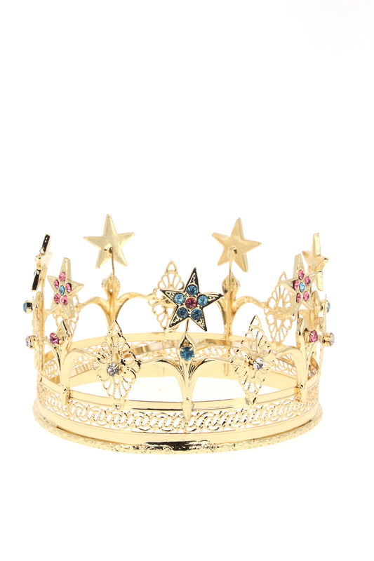 Corona in ottone dorato con stelle e strass. Diametro 14,5 cm
