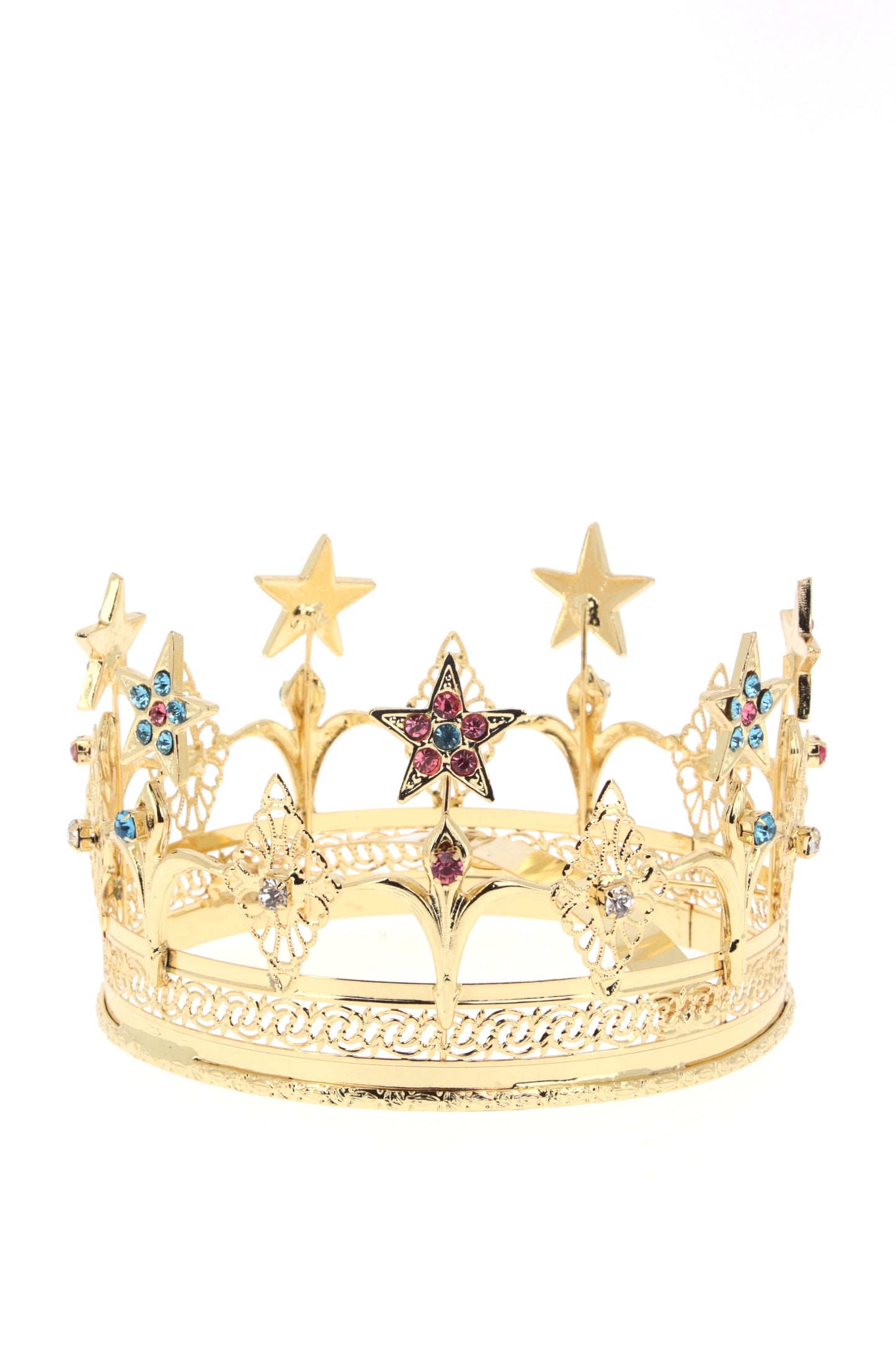 Corona in ottone dorato con stelle e strass. Diametro 14,5 cm