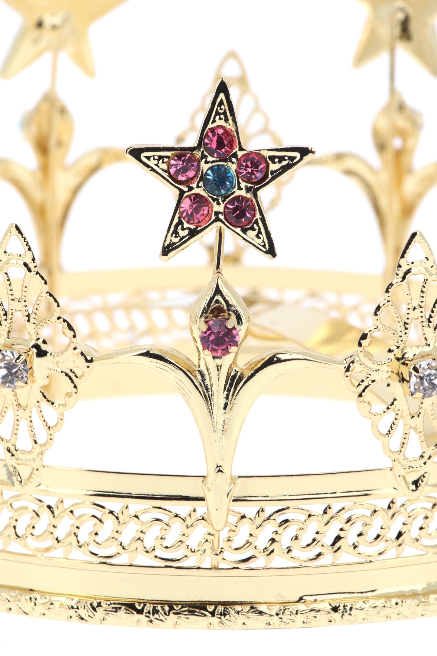 Corona in ottone dorato con stelle e strass. Diametro 14,5 cm