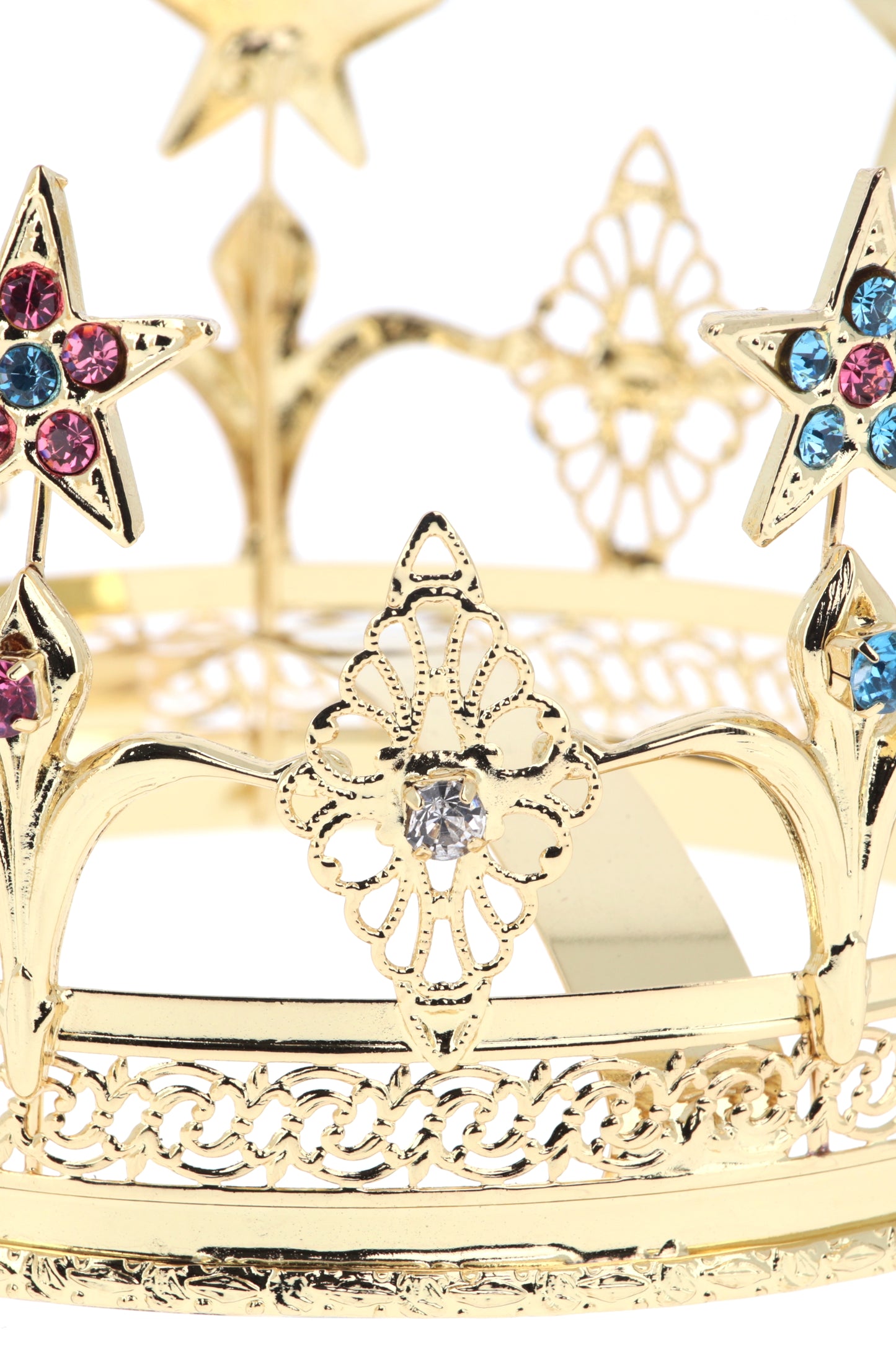 Corona in ottone dorato con stelle e strass. Diametro 14,5 cm