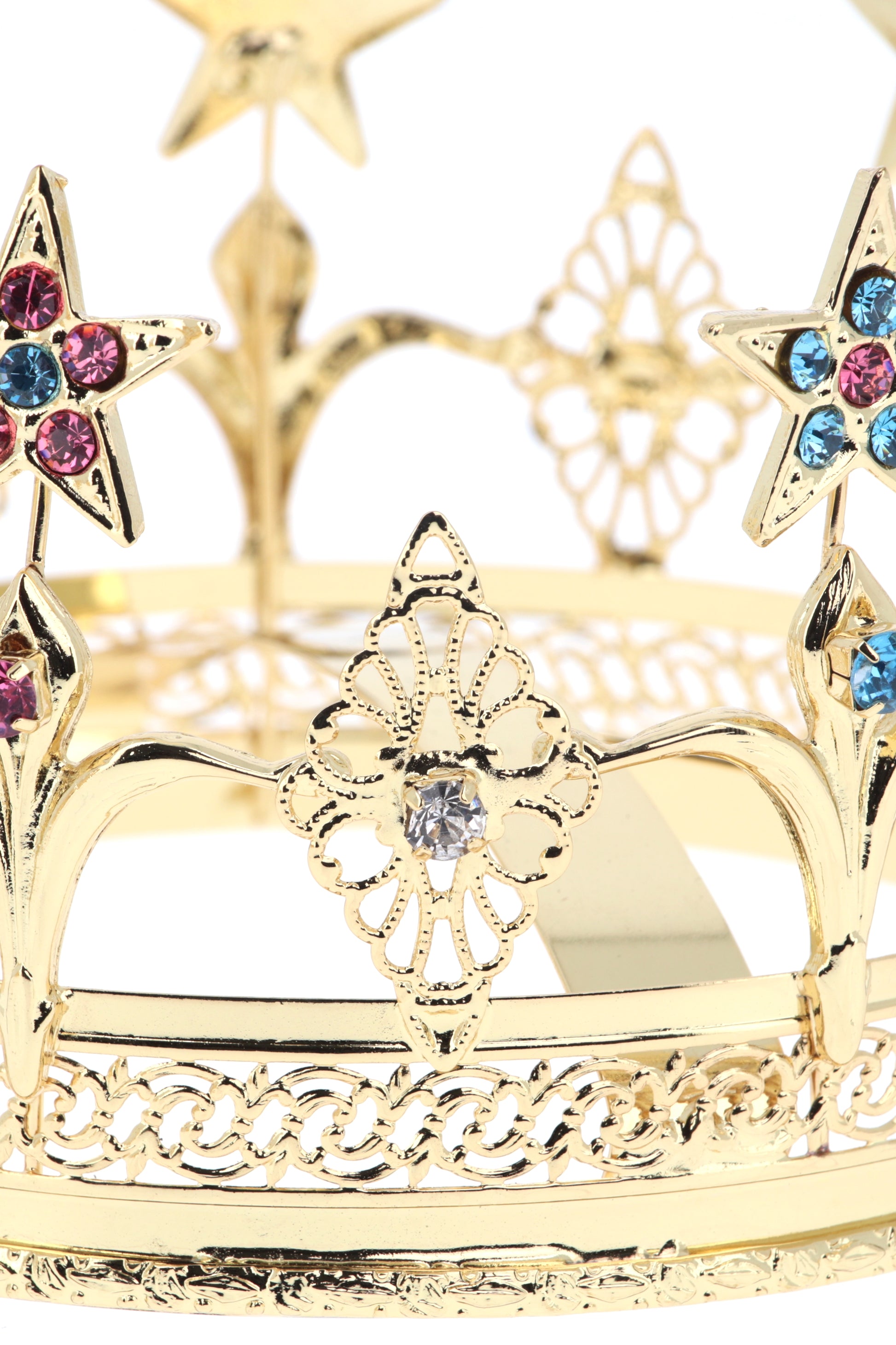 Corona in ottone dorato con stelle e strass. Diametro 14,5 cm