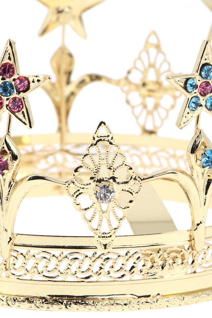 Corona in ottone dorato con stelle e strass. Diametro 14,5 cm