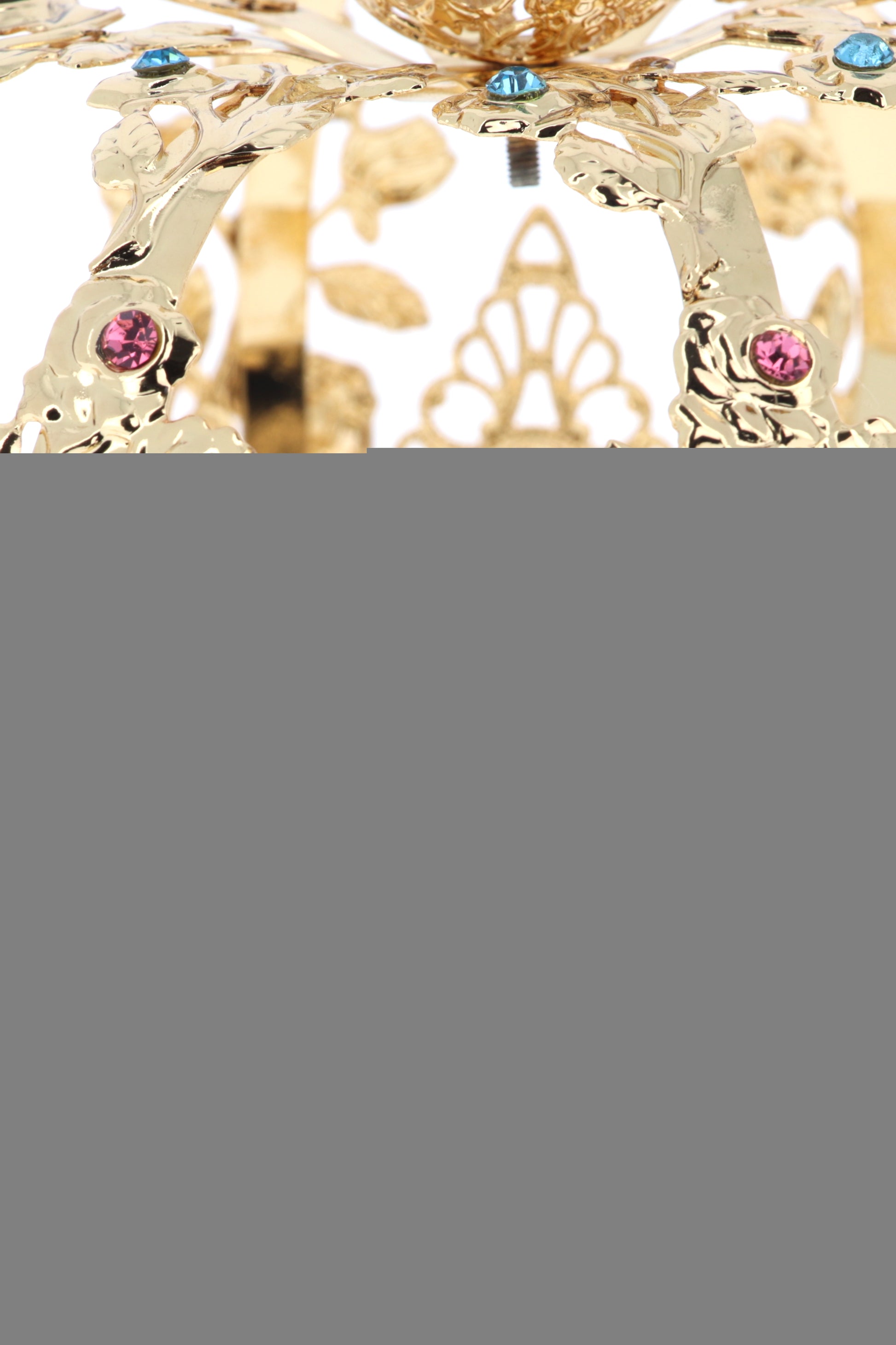 Corona in ottone e filigrana di ottone con strass. Diametro 10,5 cm