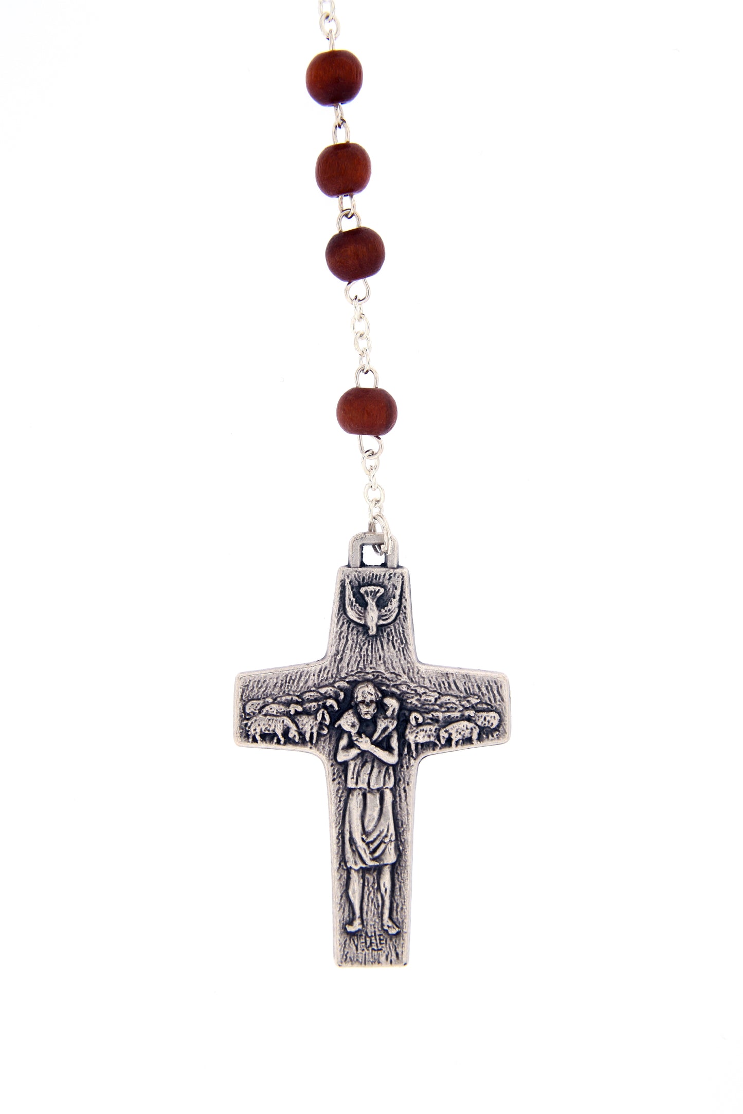 Corona Via Crucis in legno, croce Buon Pastore
