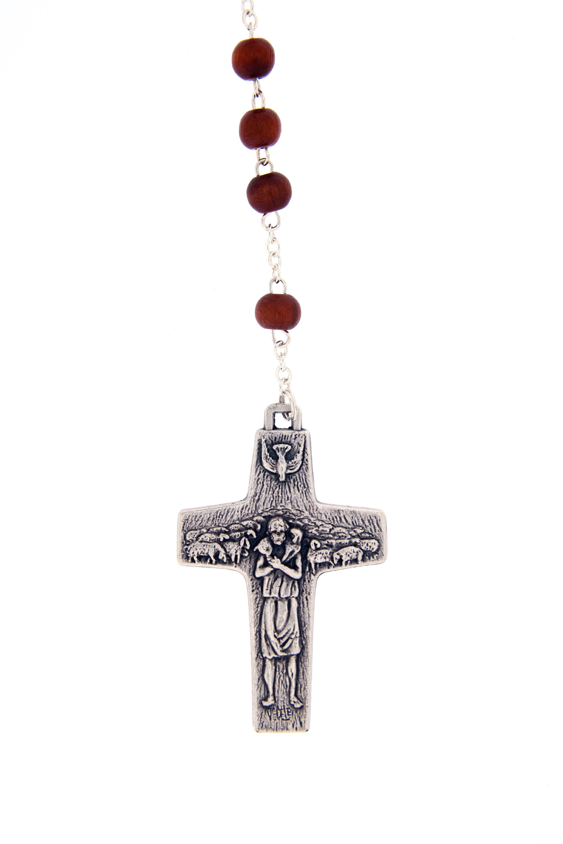 Corona Via Crucis in legno, croce Buon Pastore
