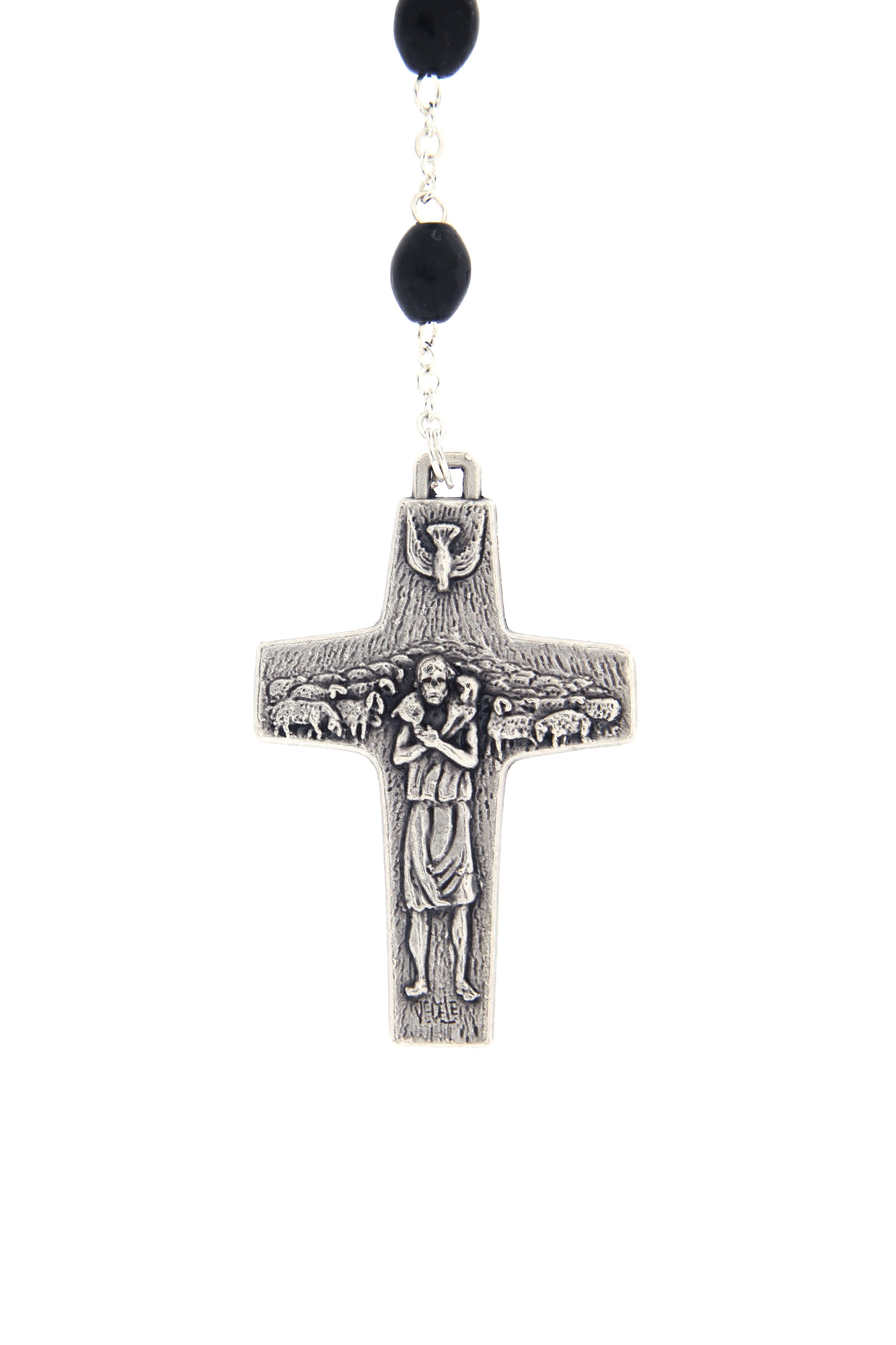 Corona Via Crucis in legno, croce Buon Pastore