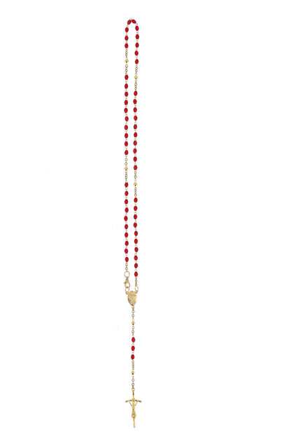 Corona dorata indossabile, grani ovali in imitazione madreperla rossa 4 mm