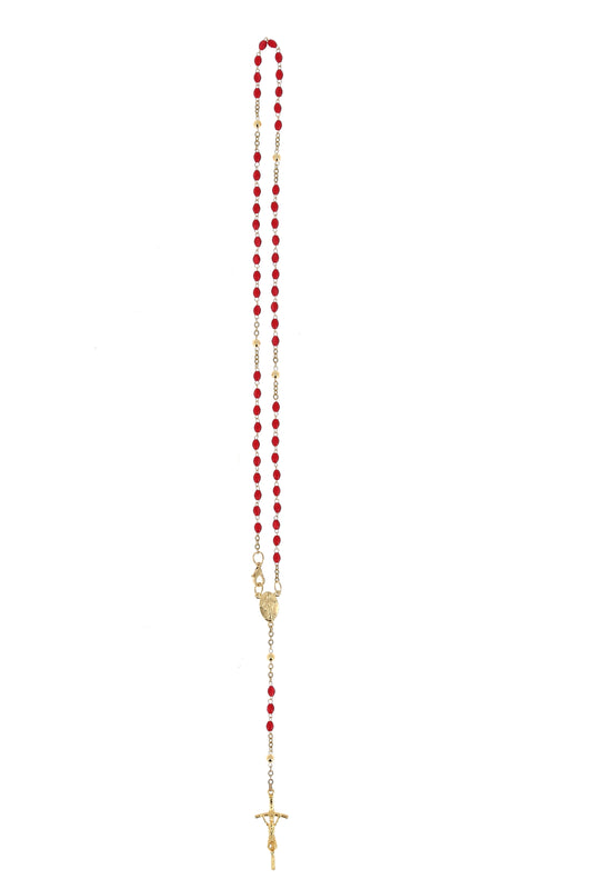 Corona dorata indossabile, grani ovali in imitazione madreperla rossa 4 mm