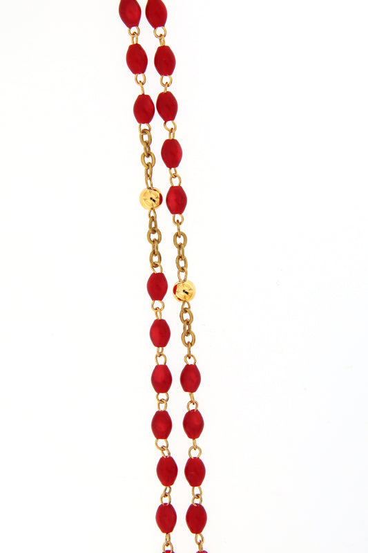 Corona dorata indossabile, grani ovali in imitazione madreperla rossa 4 mm