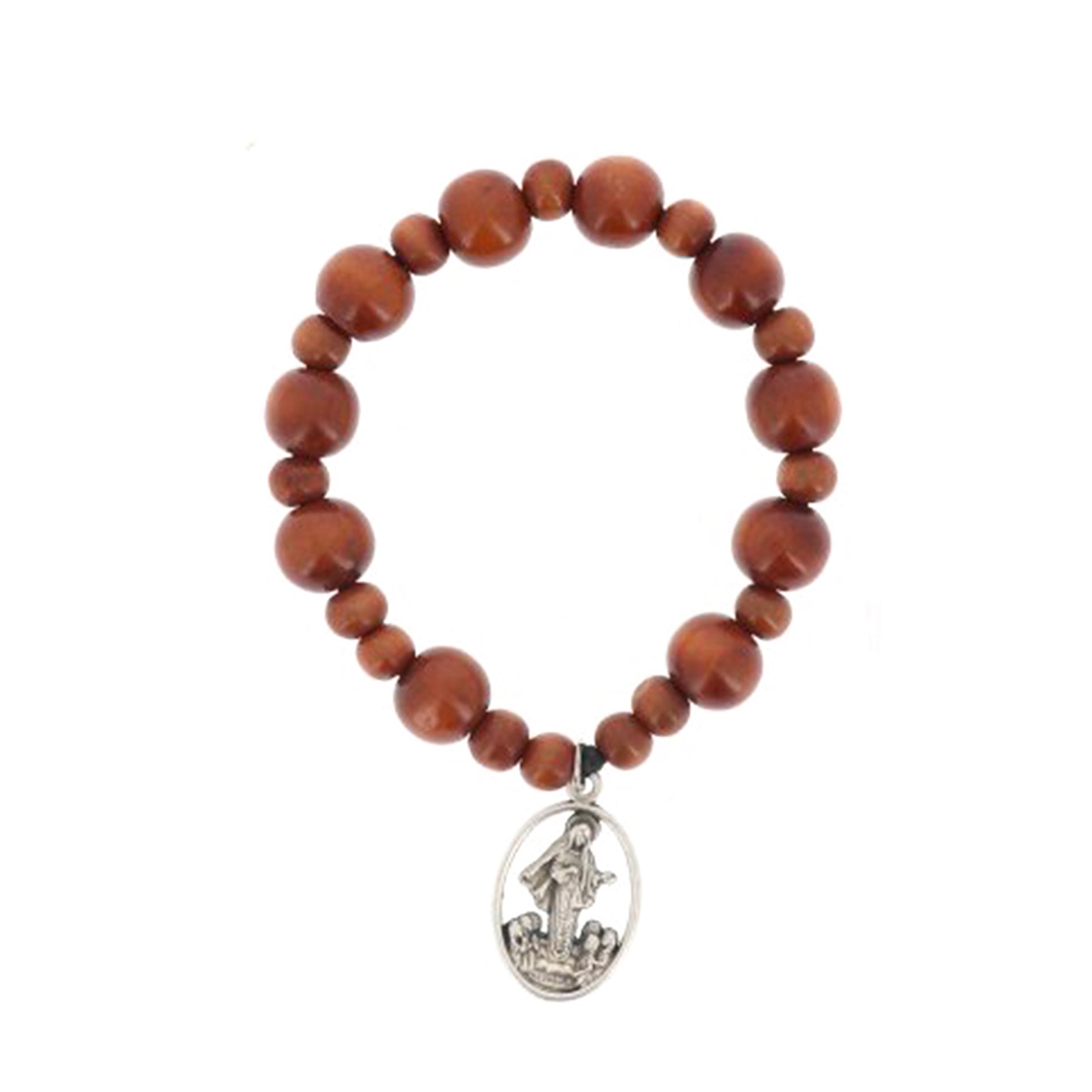 Bracciale decina elastico, con grani in legno 1 cm