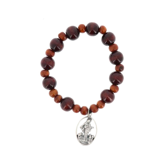 Bracciale decina elastico, con grani in legno 1 cm