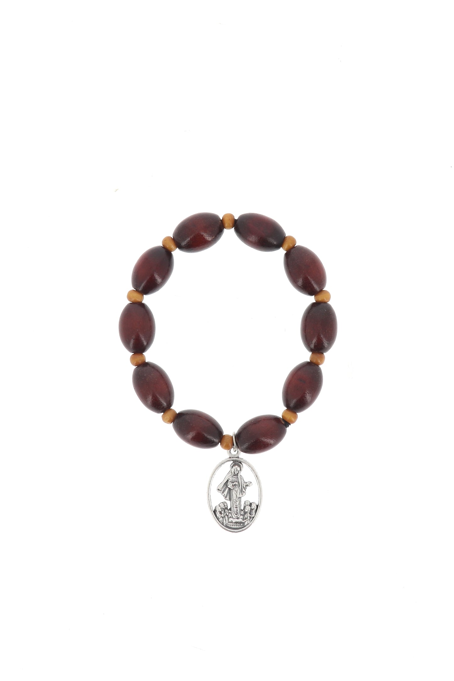 Bracciale decina elastico, grani in legno ovali 1 cm