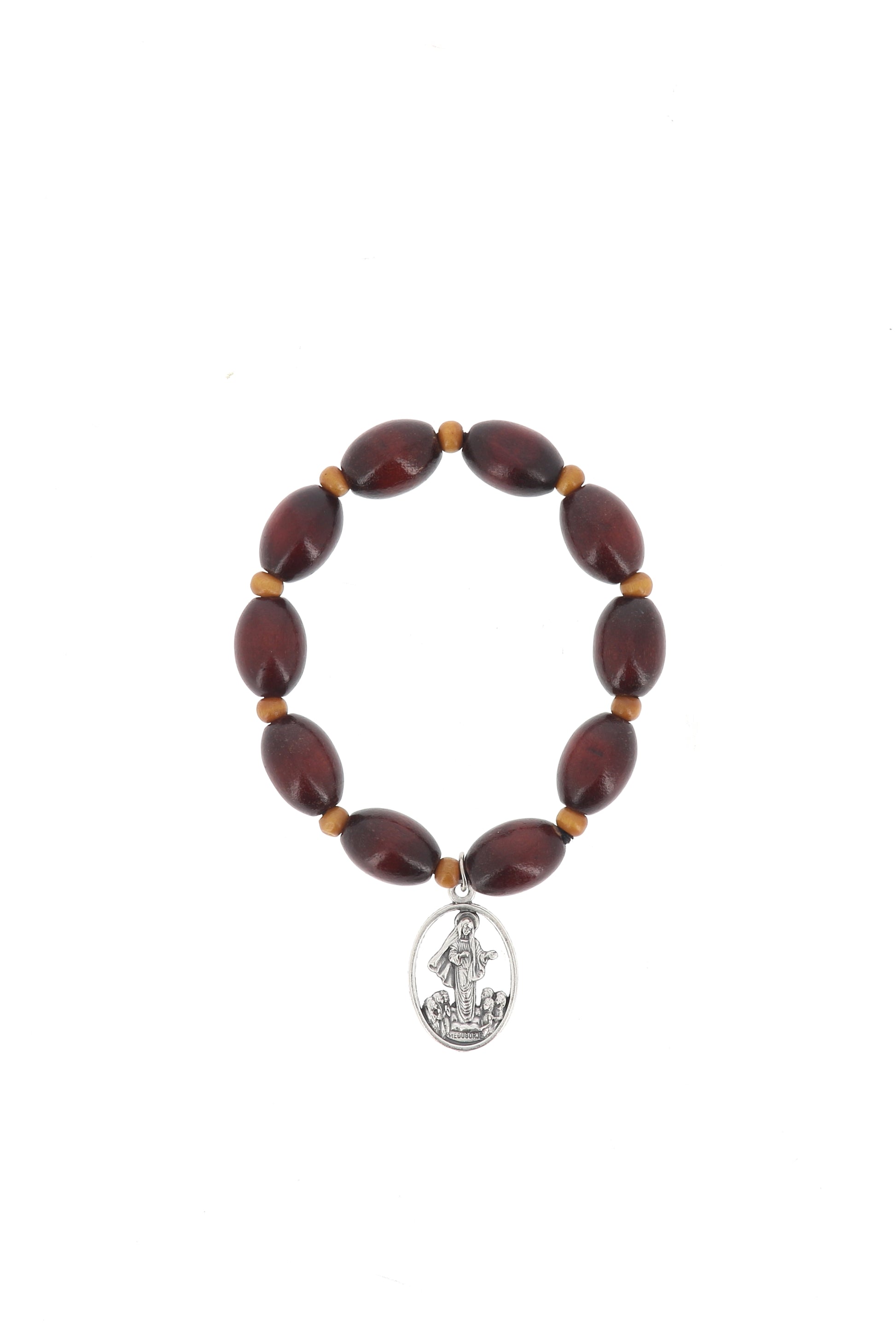 Bracciale decina elastico, grani in legno ovali 1 cm