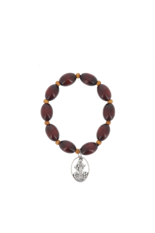 Bracciale decina elastico, grani in legno ovali 1 cm