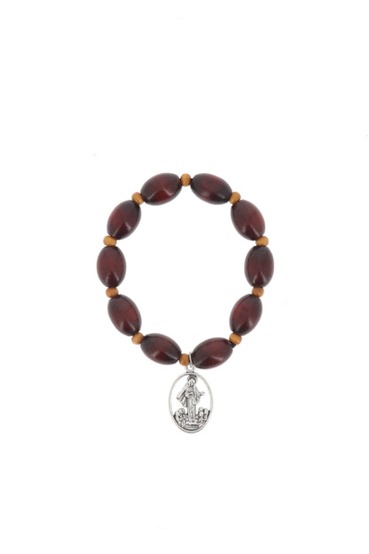 Bracciale decina elastico, grani in legno ovali 1 cm