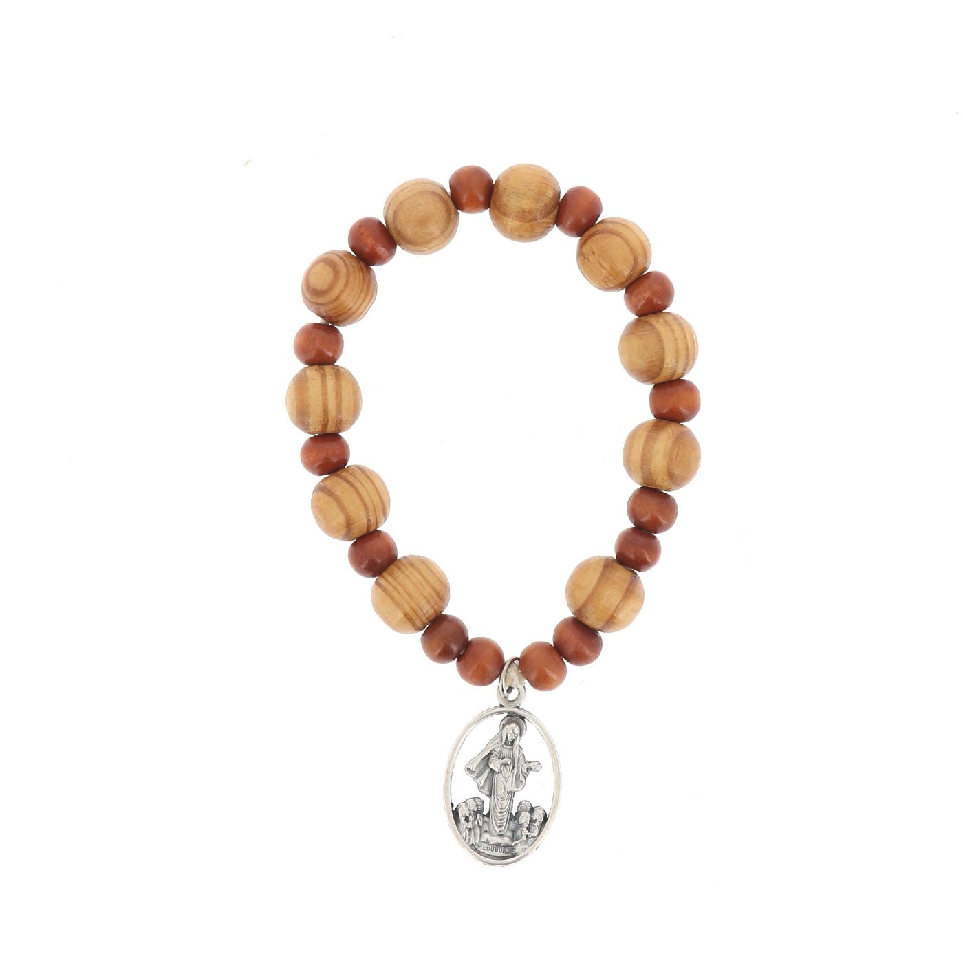 Bracciale decina elastico, grani in legno di pino 1 cm