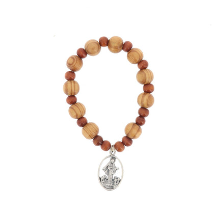 Bracciale decina elastico, grani in legno di pino 1 cm