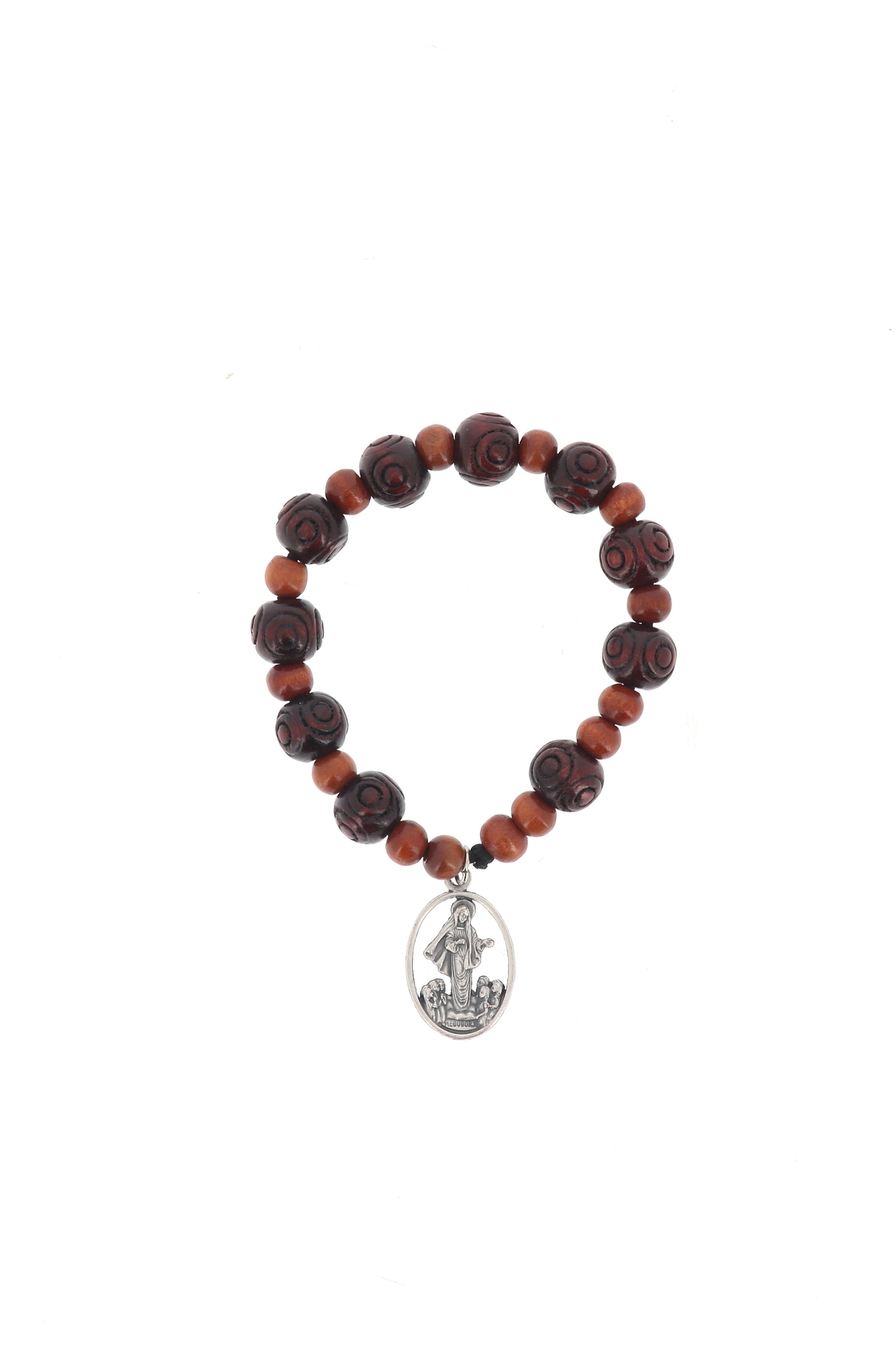 Bracciale decina elastico, grani in legno lavorati 1 cm