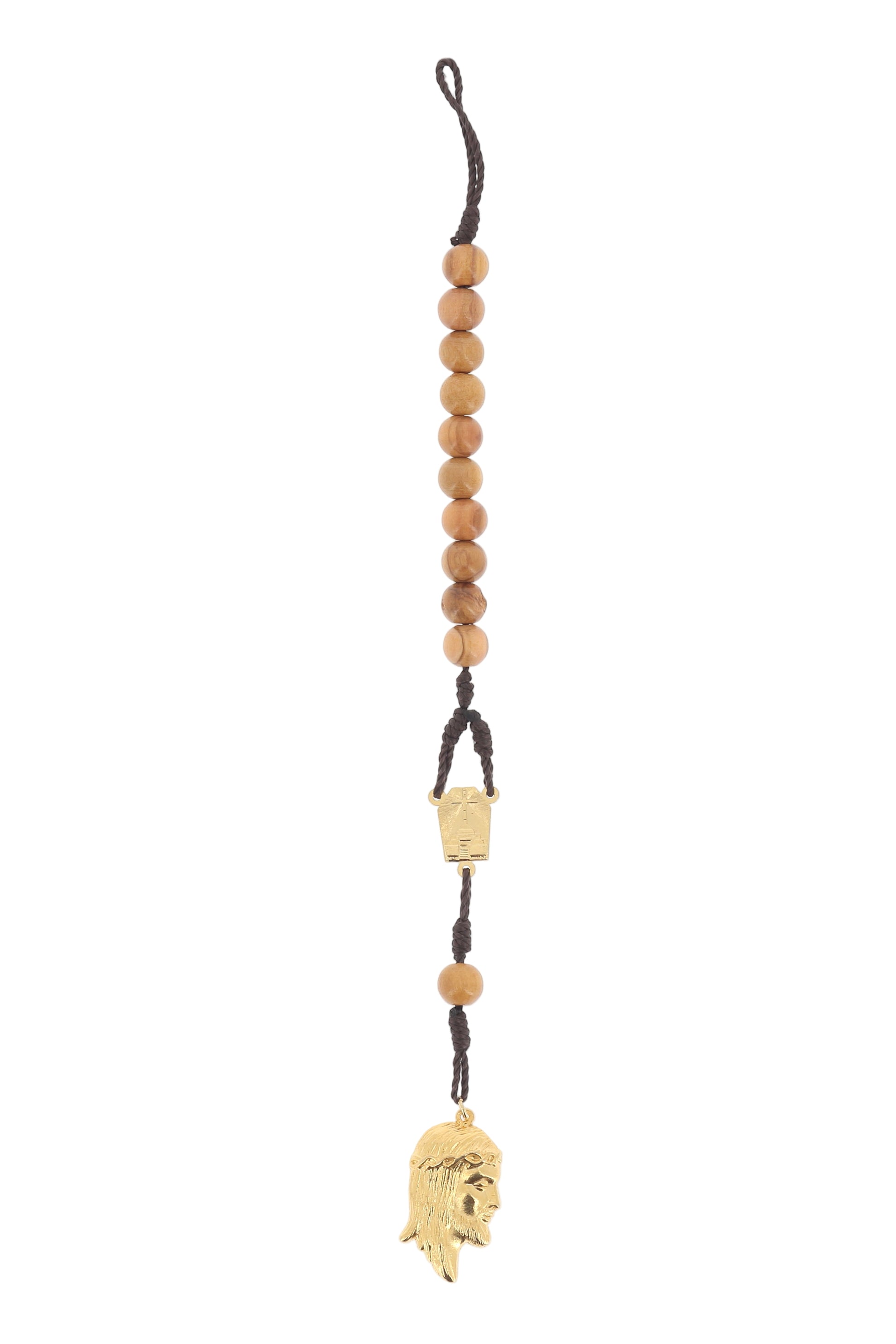 Bracciale decina in corda, grani in ulivo 1 cm
