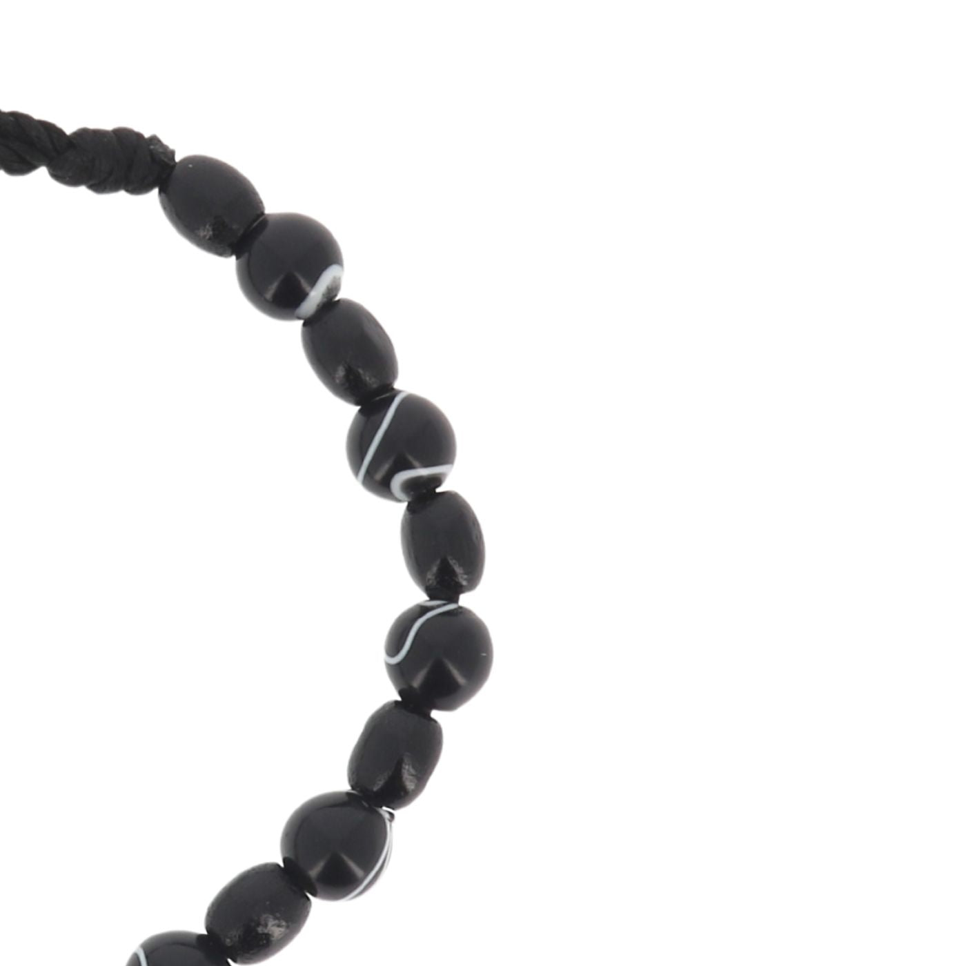 Bracciale decina grani in imitazione madreperla venati neri, 6 mm