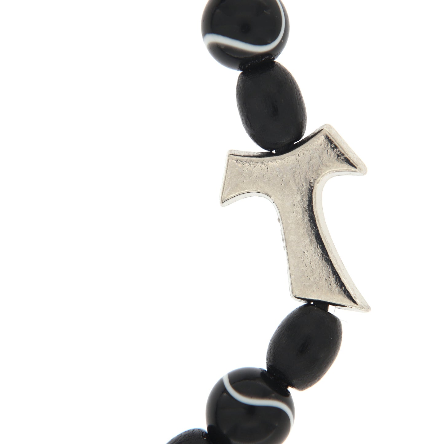Bracciale decina grani in imitazione madreperla venati neri, 6 mm