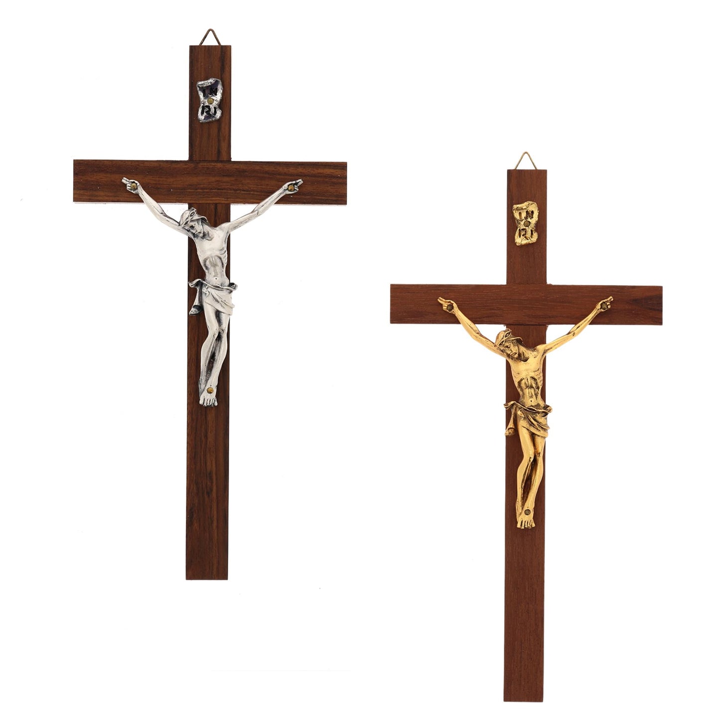 Crocifisso in legno noce, corpo in metallo. Altezza 21 cm