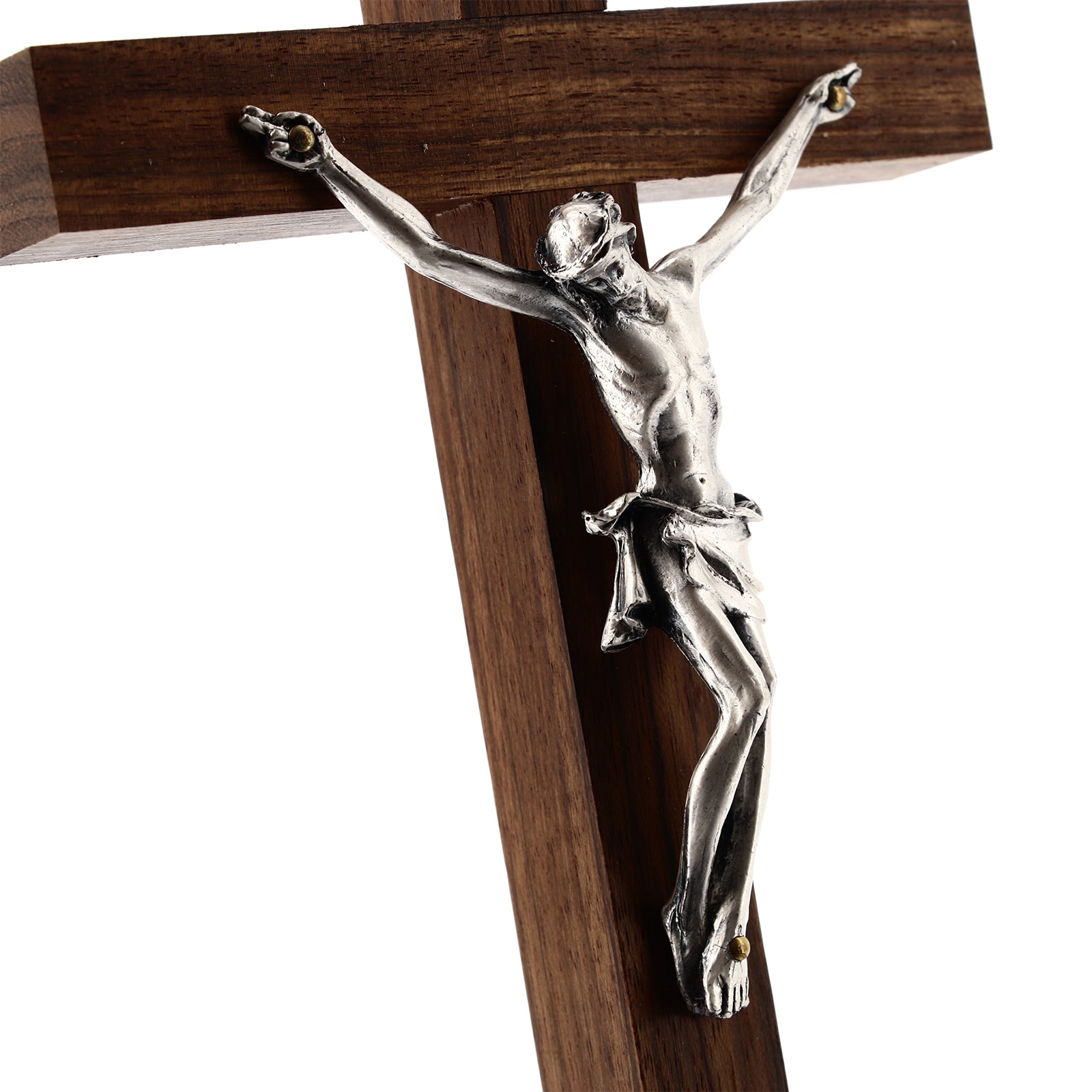 Crocifisso in legno noce, corpo in metallo. Altezza 21 cm