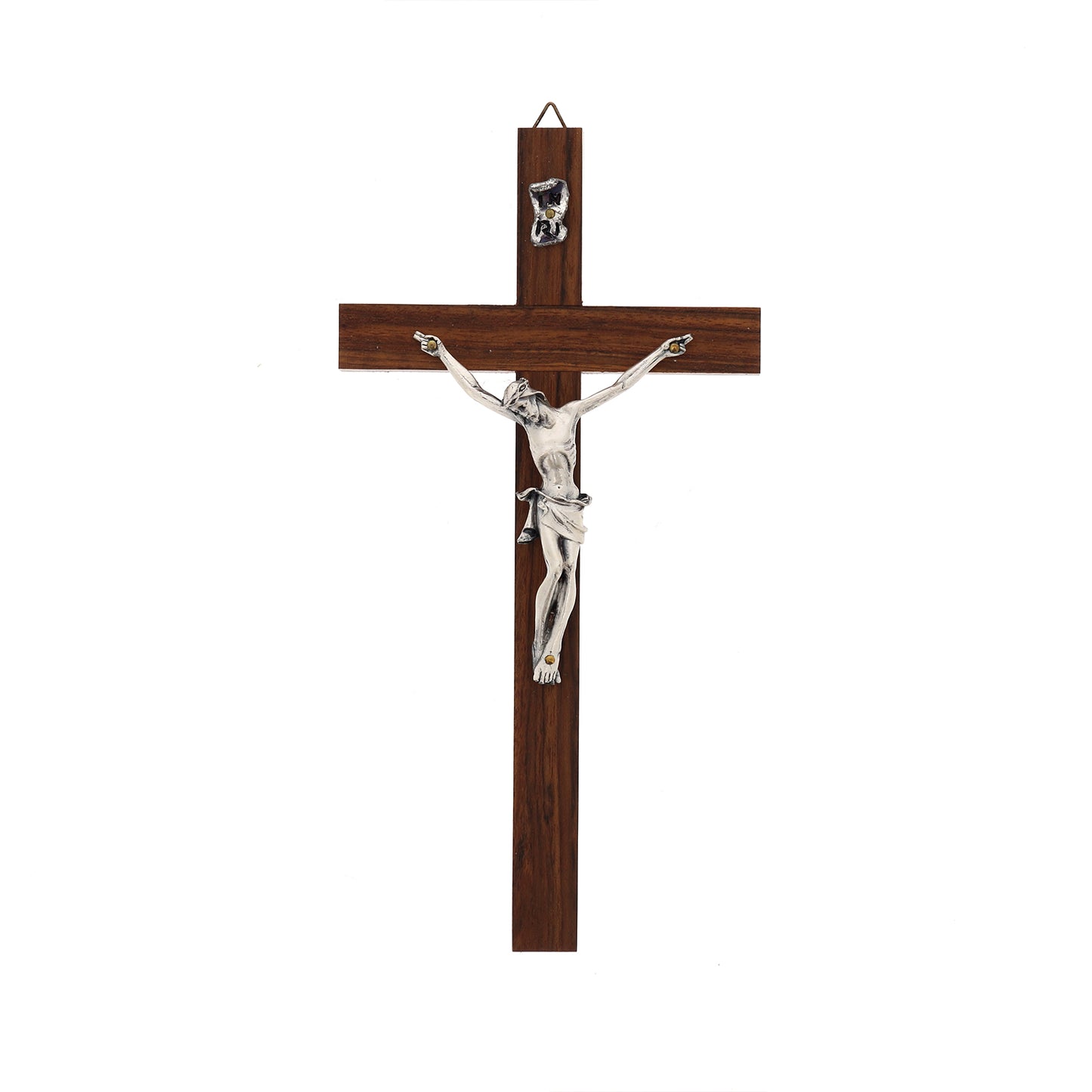 Crocifisso in legno noce, corpo in metallo. Altezza 21 cm