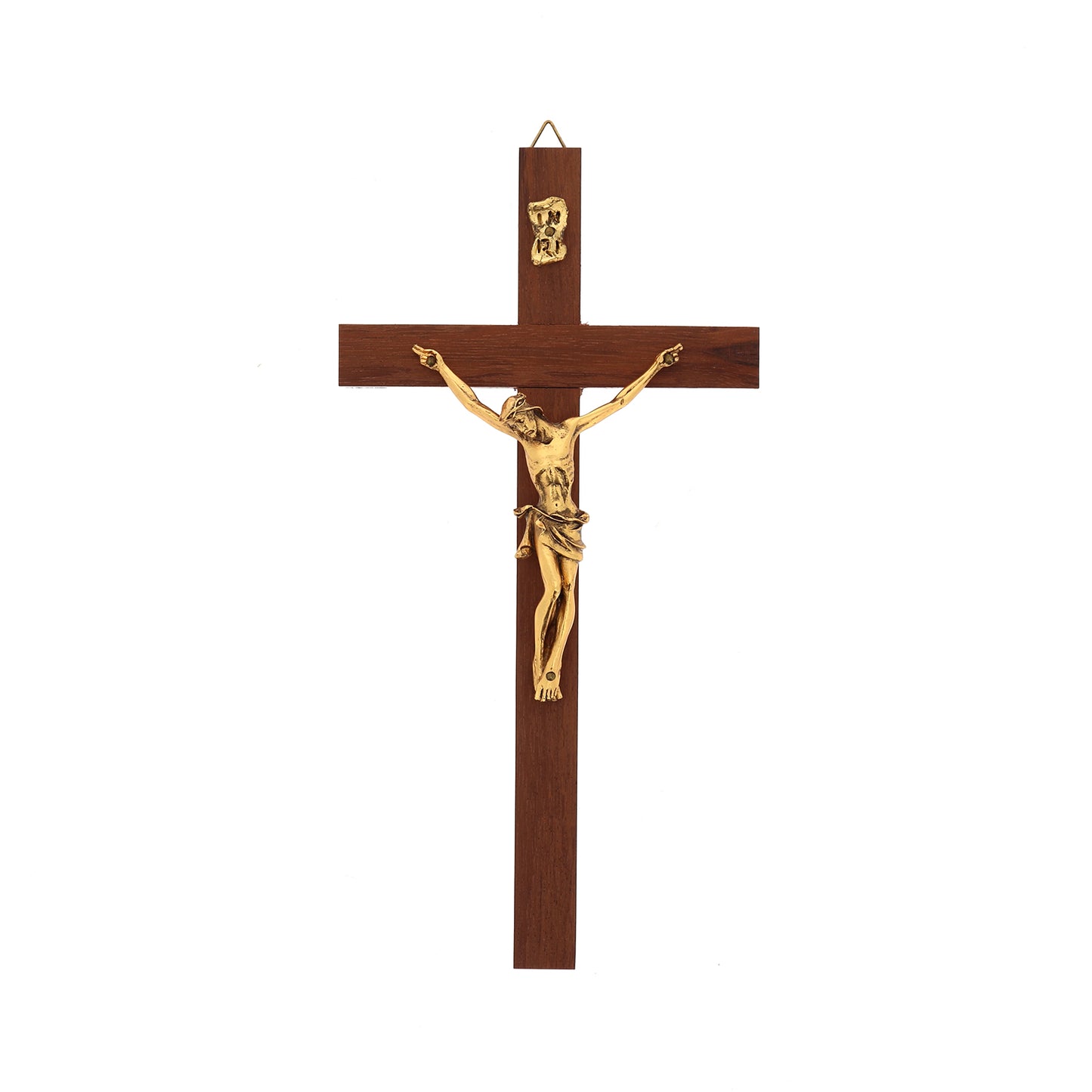 Crocifisso in legno noce, corpo in metallo. Altezza 21 cm