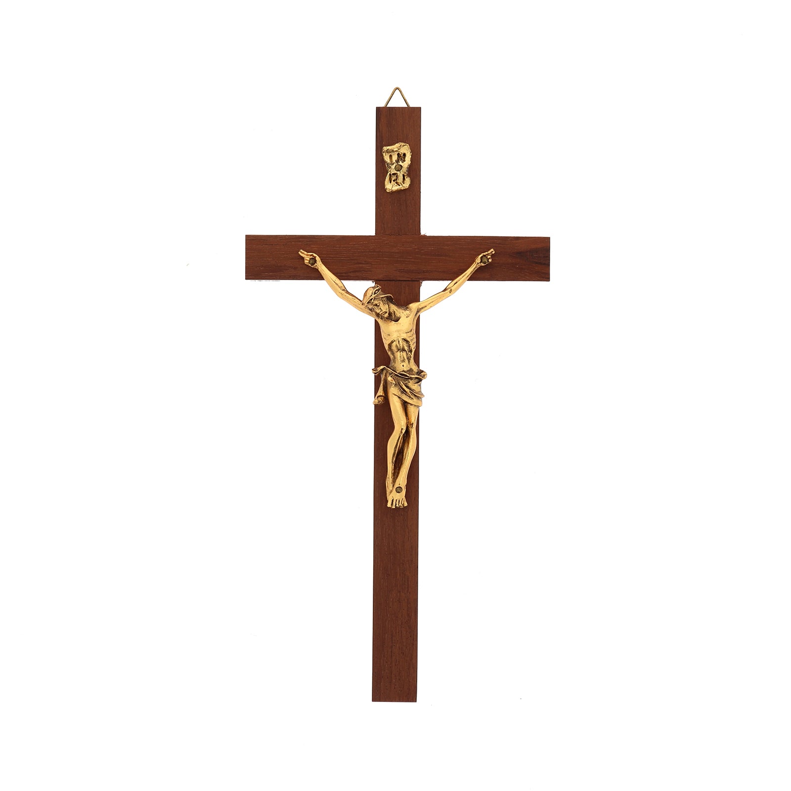Crocifisso in legno noce, corpo in metallo. Altezza 21 cm