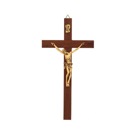 Crocifisso in legno noce, corpo in metallo. Altezza 21 cm