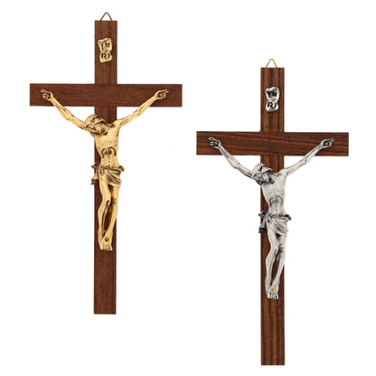 Crocifisso in legno noce, corpo in metallo. Altezza 21 cm