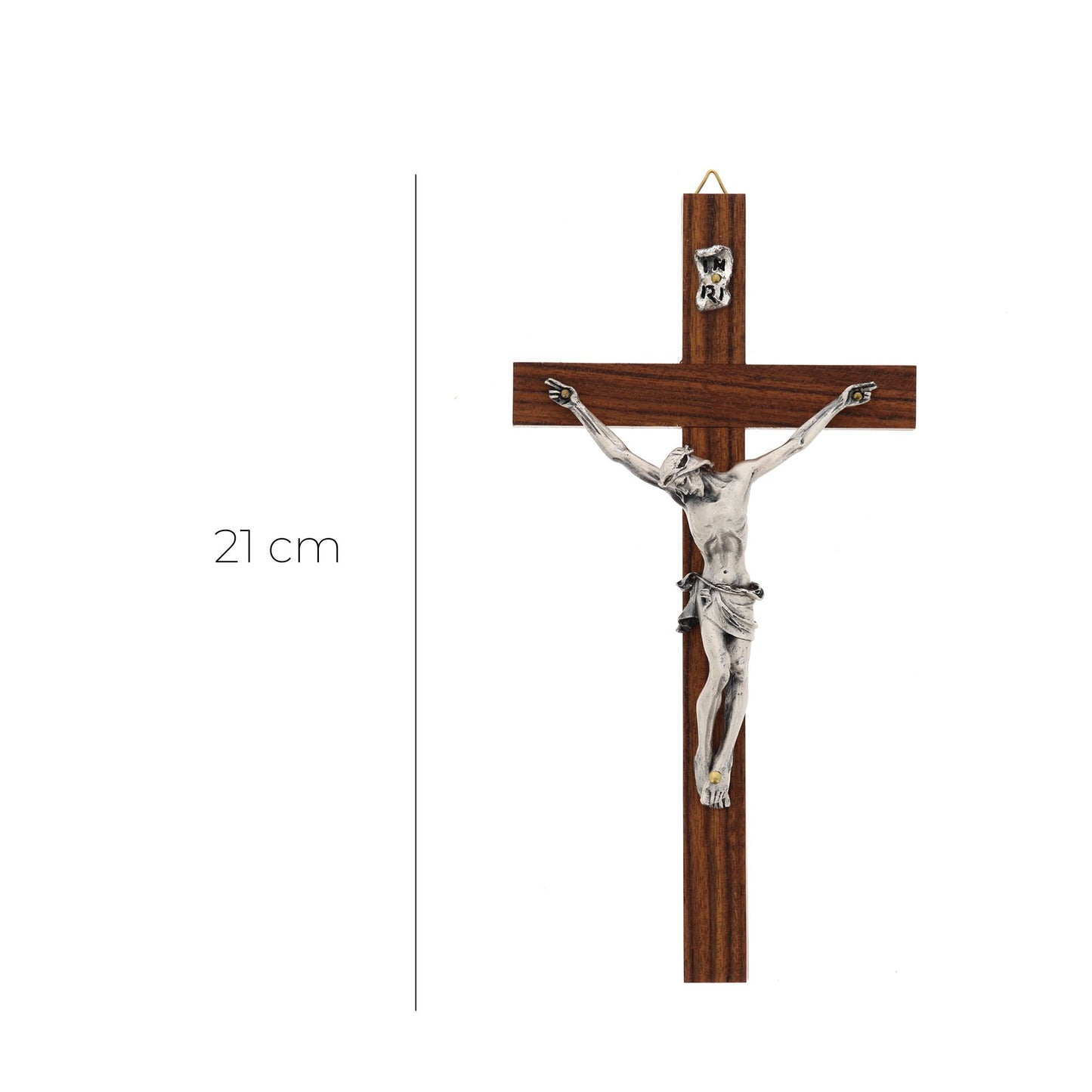 Crocifisso in legno noce, corpo in metallo. Altezza 21 cm