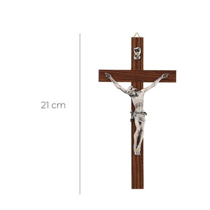 Crocifisso in legno noce, corpo in metallo. Altezza 21 cm