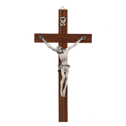 Crocifisso in legno noce, corpo in metallo. Altezza 21 cm