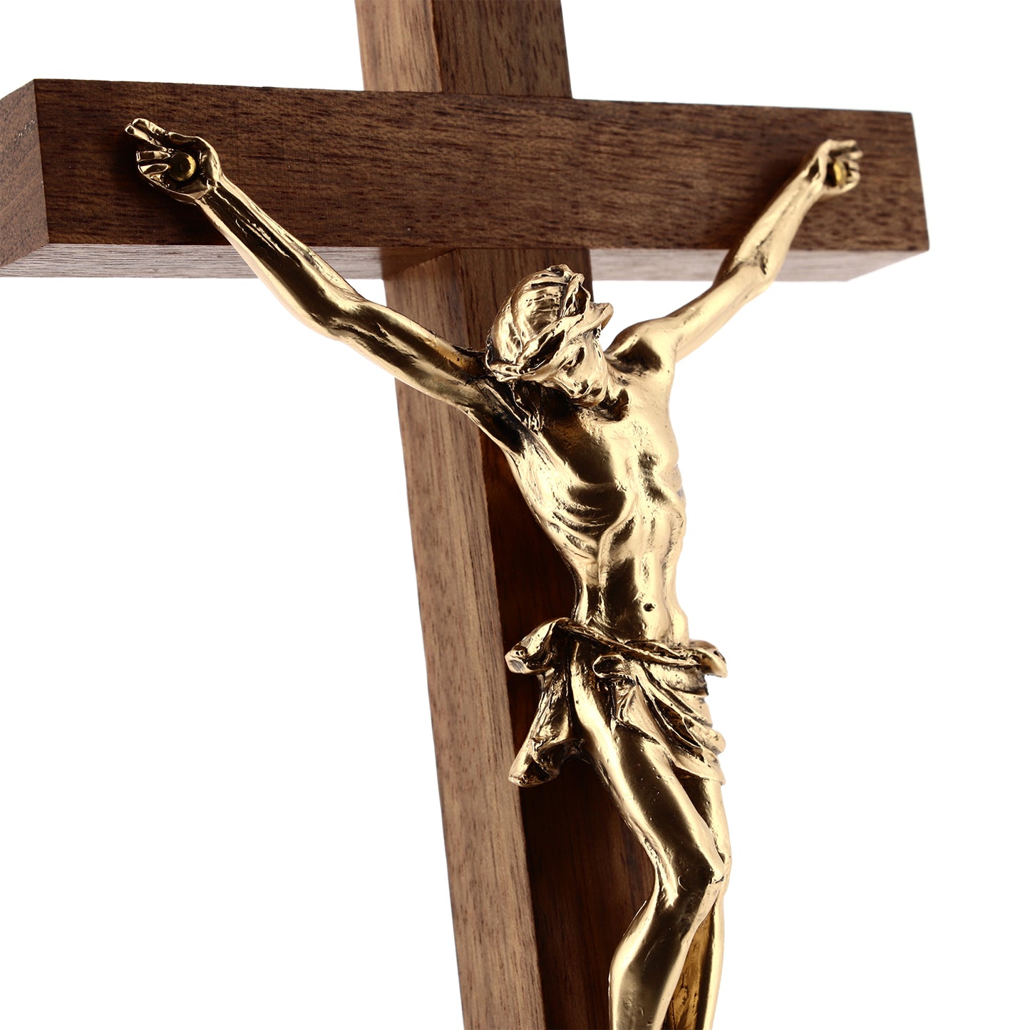 Crocifisso in legno noce, corpo in metallo. Altezza 21 cm
