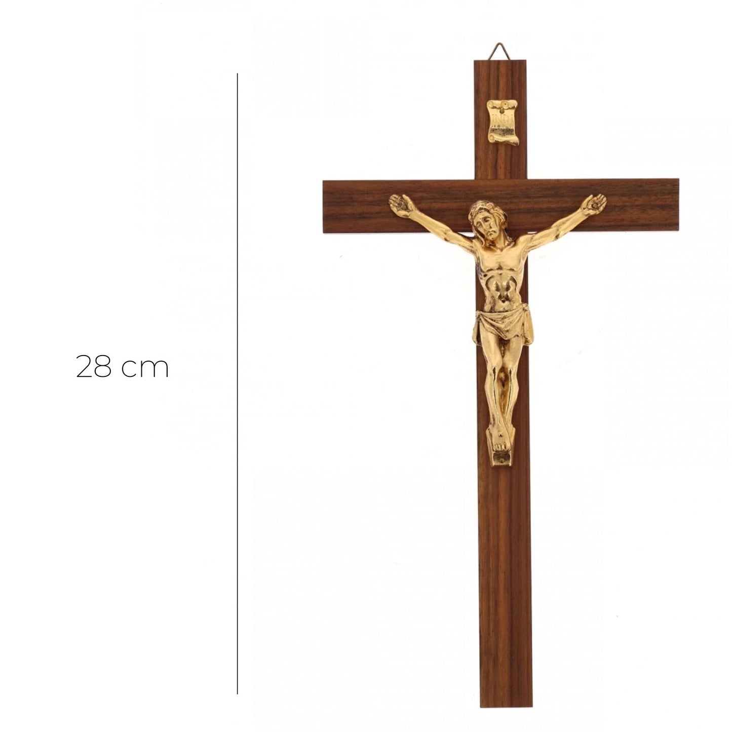 Crocifisso in legno noce con corpo in metallo. Altezza 28 cm