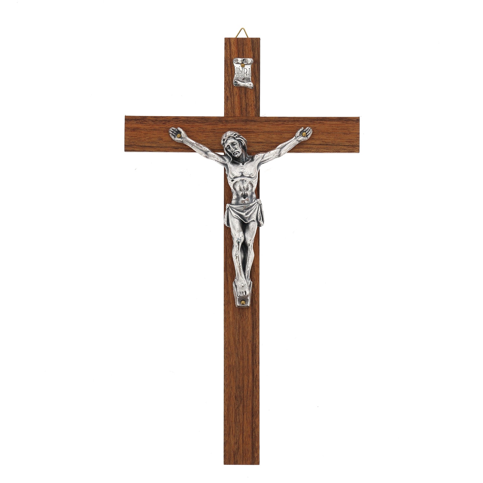 Crocifisso in legno noce con corpo in metallo. Altezza 28 cm