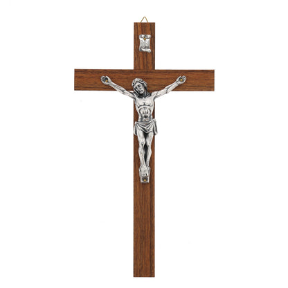 Crocifisso in legno noce con corpo in metallo. Altezza 28 cm