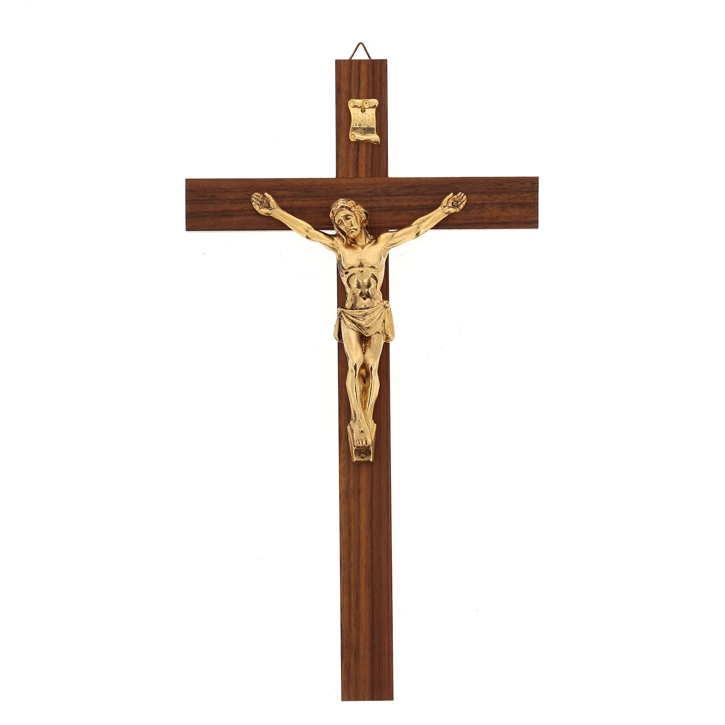 Crocifisso in legno noce con corpo in metallo. Altezza 28 cm