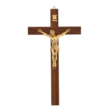 Crocifisso in legno noce con corpo in metallo. Altezza 28 cm