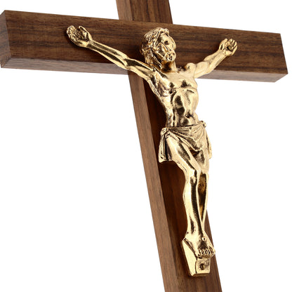 Crocifisso in legno noce con corpo in metallo. Altezza 28 cm