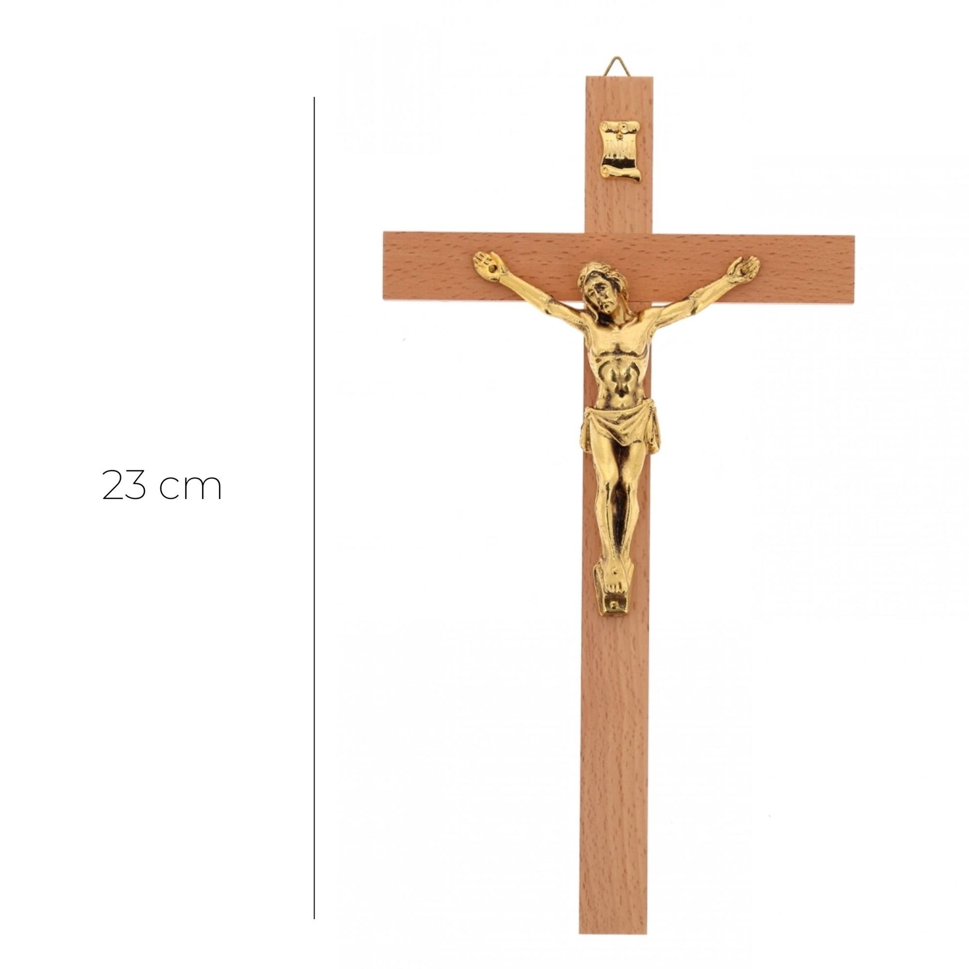 Crocifisso in legno faggio con corpo in metallo. Altezza 28 cm