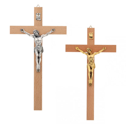 Crocifisso in legno faggio con corpo in metallo. Altezza 28 cm