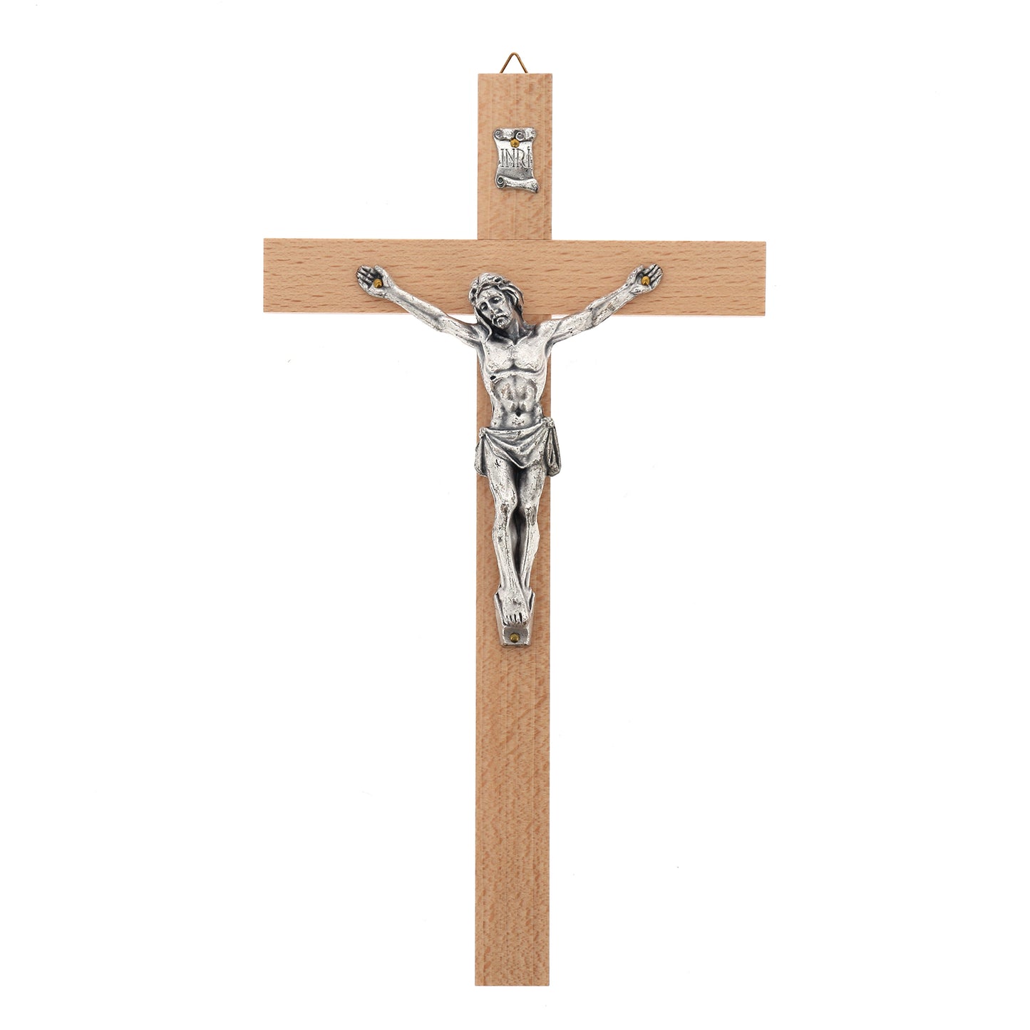 Crocifisso in legno faggio con corpo in metallo. Altezza 28 cm