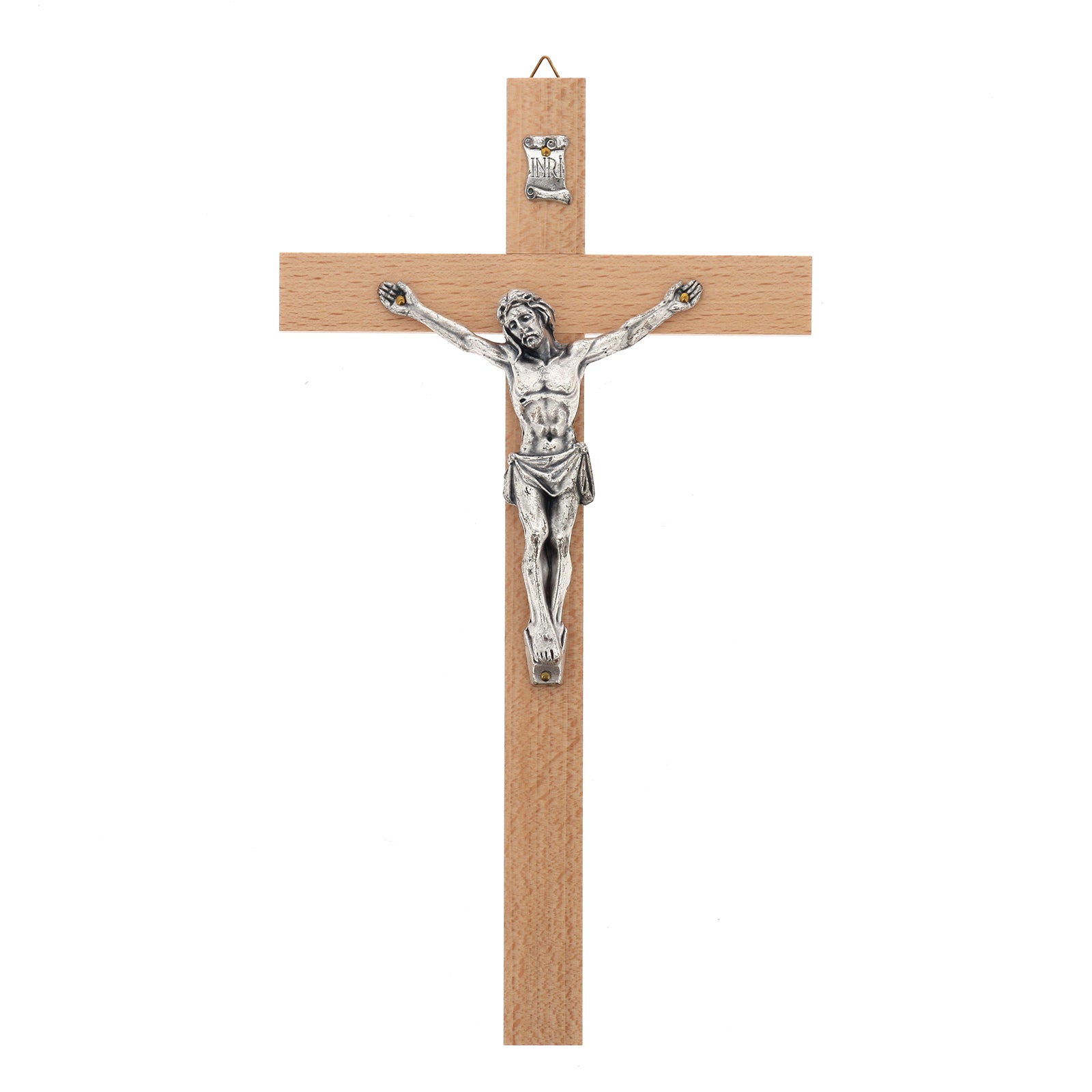 Crocifisso in legno faggio con corpo in metallo. Altezza 28 cm