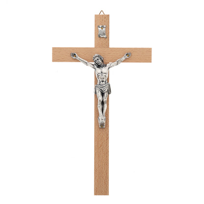 Crocifisso in legno faggio con corpo in metallo. Altezza 28 cm